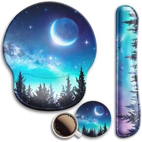 Mouse Pad and Keyboard Wrist Rest Support, with Non-Slip PU Base,Gel Mouse Pad with Coaster,Pain Relief for Gaming, Computer,Office -Beach
