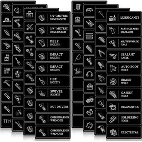 80 Pcs Tool Box Organization Magnetic Labels Tool Chest Organizer Labels Drawer Labels for Organize Boxes Fits Most Brands of Steel Tool Box Drawers Cabinets, 3.13 x 1 x 0.02 Inches(Black Background)