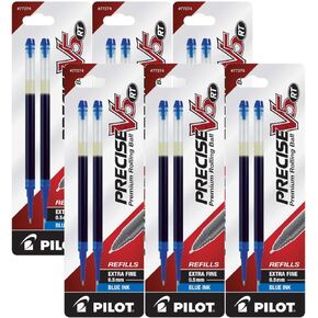 Pilot Precise V5 RT Liquid Ink Retractable Rollerball Pen Refills, 0.5mm, Extra Fine Point, Blue Ink, 6 pack with 2 refills each
