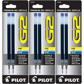 Pilot G2 Gel Ink Pen Refills, Fine Point, 0.7mm, Blue Ink, 6 Refills