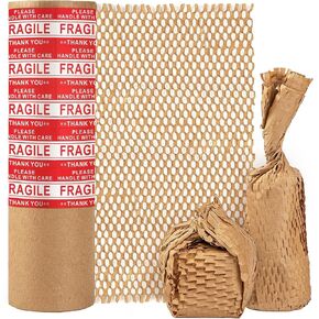 Honeycomb Packing Paper Roll 15''x230'-Goefun Recyclable Moving Supplies with 30 Fragile Sticker Labels, Shipping Supplies Substitute Alternative for Bubble Wrap for Packing Gift, Shipping, Moving