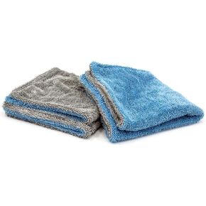 [Dreadnought Jr.] Microfiber Car-Drying Towel, Superior Absorbency for Drying Cars, Trucks, and SUVs, Double-Twist Pile, One-Pass Vehicle-Drying Towel (16"x16", Gray) 2-Pack