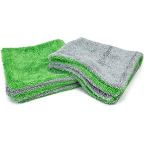 [Dreadnought Jr.] Microfiber Car-Drying Towel, Superior Absorbency for Drying Cars, Trucks, and SUVs, Double-Twist Pile, One-Pass Vehicle-Drying Towel (16"x16", Gray) 2-Pack