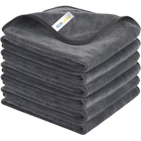 SINLAND Microfiber Car Drying Towels Scratch Free Ultra Absorbent Car Cleaning Cloths Super Soft Auto Detailing Towels 380gsm 16x16inch 6Pack Blue