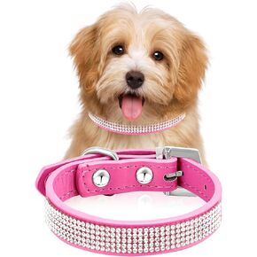 1 Pack Dog Collar Shiny Leather,Diamond Dog Collar,Dog Collar with Sparkling Rhinestone,Diamond Dog Collar with Leash,for X-Small Small Medium Large Pet Gift,Pet Accessories (Small, Pink)