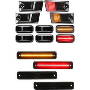 MASO 14pcs Smoked Lens LED Cab Roof Running Light Side Marker Lamp For 2003-2009 Hummer H2,Amber & Red LED Front Rear OE Halogen Lamps Replacement