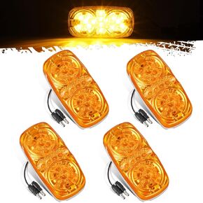 Partsam 4 قطع من مصابيح العنبر RV [16 LED] مع [كوب عاكس]، مؤشرات ضوئية لتخليص العلامات الجانبية المزدوجة مع [قابس رصاصة] لشاحنة التخييم المتنقلة، 12 فولت