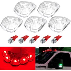WINETIS 5-Piece Green Cab Marker Light Assembly - Clear Top Roof Running Lights, Replacement for 1999-2015 Ford F250 F350 F450
