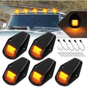 D-Lumina Amber Lens Roof Cab Marker Lights for Fo-rd F150 F250 F350 1973-1997, Amber LED Cab Roof Top Marker Running Lights Assembly, Pack of 5