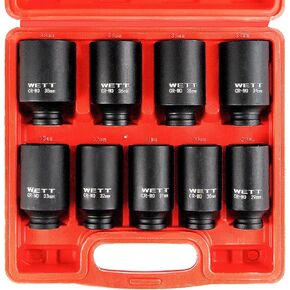 WETT 1/2" Drive Deep Impact Socket Set, 7-Piece Spindle Axle Nut 6 Point SAE Sockets Set, CR-MO, 1-3/8-Inch-1-3/4-Inch