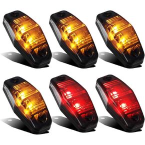 Partsam 4 Amber + 2 Red Universal Smoked Side Marker Trailer Light Surface Mount 2 Diodes, Sealed Mini Led Marker Clearance or Identification Lights, Mini Side Fender Lights (2.54" x 1.06")