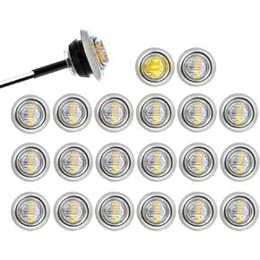 TMH (Pack of 20) 3/4 Inch Mount Clear Lens Amber LED + Stainless Ring Cover Grommet Clearance Bullet Marker lights, Side LED marker Indicator Turn Signal for trailer Truck RV Car Bus Van