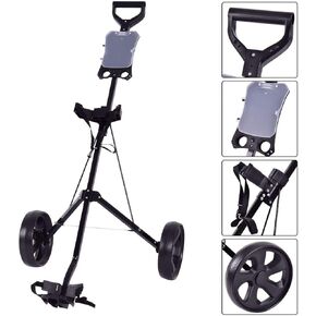 Golf Push Cart, Folding Push Pull Golf Cart Trolley w/ 2 Wheels for Golf Club Bag, Collapsible Golf Push Cart w/Foot Brake