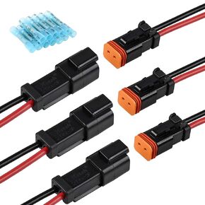 JRready ST9020 6 Sets 2 Pin Deutsch Connector Kit 2 Pin DT Pigtail, Car Waterproof Wire Connectors with 24pcs Butt Connector, 14AWG (UL 1015) Thicker Wire Harness Connector