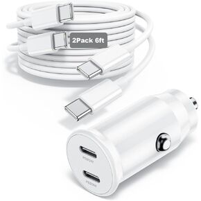Fast USB C Car Charger with Type C Cable for iPhone 15 Pro Max/15Pro/15 Plus,2Pack 6ft Charging Cord with Dual Port Car Plug Adapter for Samsung Galaxy S23 Ultra/S22 Plus/S21/A14/A54,iPad Pro/Air/Mini