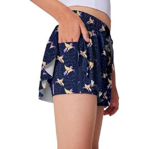 Quedoris Girls' Active Shorts Butterfly Flowy 2 in 1 Shorts Quick-Drying Athletic Shorts with Pockets