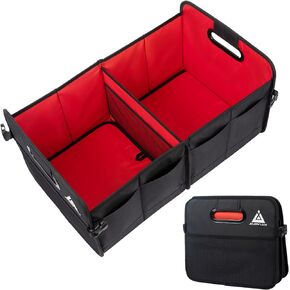 JOJOY LUX Car Trunk Organizer with Multi Compartments - Automotive Collapsible Cargo Containers with 11 Pockets & Reinforced Handles, Vehicle Grocery Organizer Bin Caddy Bag for SUV Van Truck