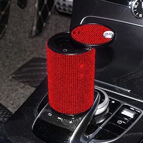 Car Cigarette Ashtray Auto Mini Car Ashtray Portable with lid smell proof Crystal Diamond Car Ashtray for Women Mini Car Trash Can Ideal for Car——size:10cm*6cm(Pink)