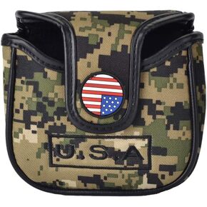 PLUSKER Camo Golf Mallet Putter Head Cover Magnetic Closure Camouflage Green and USA American Flag Pattern Putters Club Protector