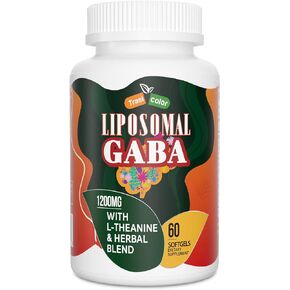 Liposomal GABA with L-Theanine Supplements 1200mg - High Absorption GABA Complex with Ashwagandha, Chamomile, Tart Cherry Herbal Supplements for Men and Women, 60 Softgels