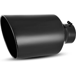 AUTOSAVER88 4 Inch Inlet Exhaust Tip, 4" Inlet 10" Outlet 15" Long Universal Stainless Steel Exhaust Tail Tip for 4-Inch Outside Diameter Tailpipe, Rolled Angle Cut, Black Powder Coated, Bolt On