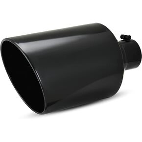 AUTOSAVER88 4 Inch Inlet Exhaust Tip, 4" Inlet 10" Outlet 15" Long Universal Stainless Steel Exhaust Tail Tip for 4-Inch Outside Diameter Tailpipe, Rolled Angle Cut, Black Powder Coated, Bolt On
