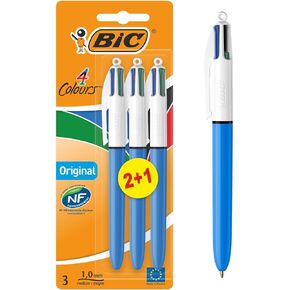 Bic 4 Colours Original Pens, Multi Coloured Pens All In One, Retractable Ballpoint Biro Pens, Green, Blue, Red, Black, 12 Pens Per Pack, 1 Pack