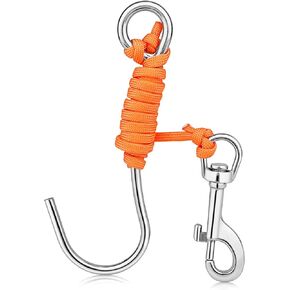 Pluzluce Scuba Diving Reef Hook for Drift Diving with 47" (120cm) Line + Marine Grade Swivel Stainless Steel Eye Bolt Snap Clip for Drift Diving, Scuba Divers, and Underwater Activities