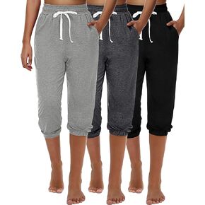3 Pcs Women's Capri Sweatpants Joggers Summer Casual Sports Cropped Lounge Pants High Waisted Athletic with Pockets