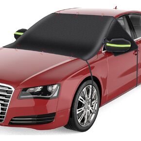 غطاء سيارة مضاد للثلج من Kaskawise، غطاء الزجاج الأمامي للثلج والثلج، واقي شتوي لغطاء ثلج السيارة مقاوم للماء في جميع الأحوال الجوية مع غطاء مرايا جانبية يناسب معظم الشاحنات، سيارات الدفع الرباعي 66.4 × 44.8 بوصة، أسود in Kuwait