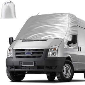 غطاء زجاج أمامي فضي متوافق مع 2014-2023 Ford Transit Van قياسي/متوسط ​​السقف، غطاء النافذة الأمامية مع فتحات مرآة لمظلة جانبية معزولة للمقعد الأمامي لجميع المواسم in Kuwait