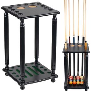 Collapsar Pool Stick Holder Floor Stand,Pool Cue Rack Holds Cue Stick & Billiard Accessiores,Solid Wood Corner Stand Pool Cue Holder