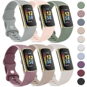 Tobfit 6 PACK Sport Bands Compatible with Fitbit Charge 6 / Fitbit Charge 5 Bands for Women Men, Soft Silicone Waterproof Straps Replacement Wristbands Compatible for Fitbit Charge 5 / Charge 6 Fitness Tracker(6 Pack)