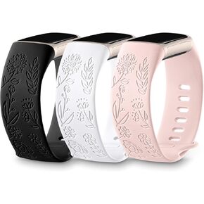 DaQin 3 عبوات منقوشة بزهرة عباد الشمس متوافقة مع Fitbit Charge 6 Band/Fitbit Charge 5 Bands للنساء والرجال، حزام بديل لسوار رياضي ناعم من ليزر عباد الشمس اللطيف للشحن 6 نطاقات/Charge 5 Band in Kuwait