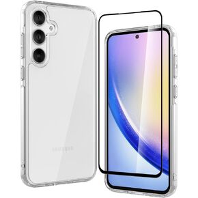 Feitenn for Galaxy A55 5G Case,Premium PC+TPU Shockproof Protective Phone Case Cover with Tempered Glass Screen Protector for A55 2024 (Black, A55)