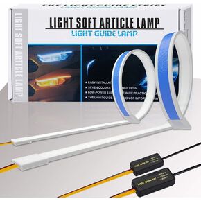 شريط LED للمصابيح الأمامية للسيارة من AOTOINK، أنبوب سطح مرن مزدوج اللون مقاس 24 بوصة، مصابيح LED للتشغيل النهاري، مصابيح إشارة الانعطاف المتتابعة، أبيض وأصفر كهرماني، 60 سم قطعتان