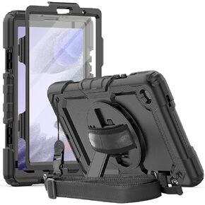 Herize Samsung Galaxy Tab A7 Lite Case 2021 with Screen Protector | Tab A7 Lite 8.7 Inch SM-T225/T220 Full Body Shockproof Durable Rugged Rubber Protective Case W/Hand Strap Shoulder Strap