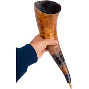 Viking War Blowing Horn Genuine Bovine Battle Trumpet Shofar - Hand Engraved, Easy and Clear Sound, Viking Gift for Men and Women (Vintage 15")