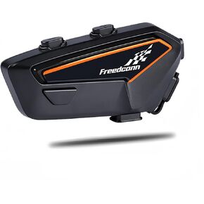 FreedConn QC Bluetooth 5.2 Motorcycle Bluetooth Headset, Helmet Headphones Speakers with Strong Bass, 1100mAh Hands Free Earphones with Hard Mic, IP67 Waterproof, Music Call Control, Wake Up Siri