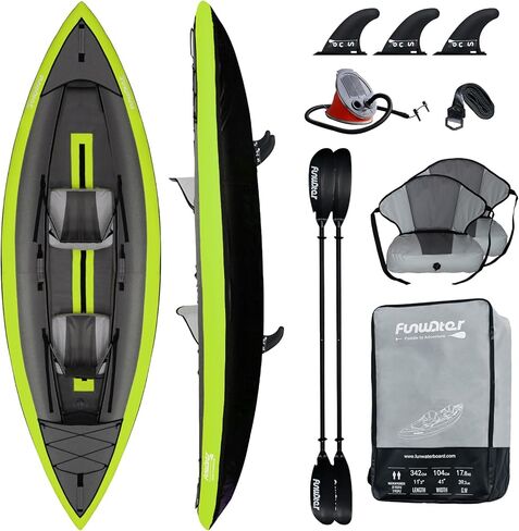 FunWater نفخ قوارب الكاياك 11'X41 المحمولة غطاء النسيج حماية الملحقات الكاملة مع اثنين من مقاعد عالية الظهر نفخ مناسبة للعائلات الأصدقاء الأزواج الانجراف الصيد بجولة in Saudi Arabia