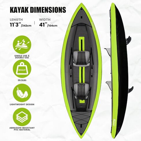 FunWater نفخ قوارب الكاياك 11'X41 المحمولة غطاء النسيج حماية الملحقات الكاملة مع اثنين من مقاعد عالية الظهر نفخ مناسبة للعائلات الأصدقاء الأزواج الانجراف الصيد بجولة in Saudi Arabia