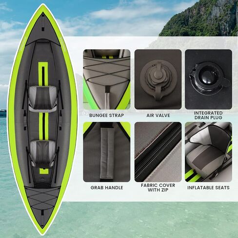 FunWater نفخ قوارب الكاياك 11'X41 المحمولة غطاء النسيج حماية الملحقات الكاملة مع اثنين من مقاعد عالية الظهر نفخ مناسبة للعائلات الأصدقاء الأزواج الانجراف الصيد بجولة in Saudi Arabia