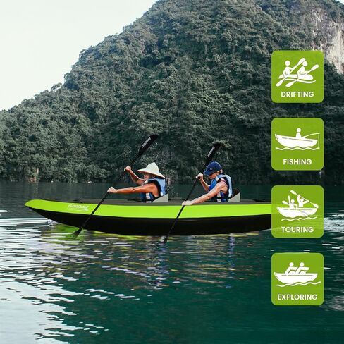 FunWater نفخ قوارب الكاياك 11'X41 المحمولة غطاء النسيج حماية الملحقات الكاملة مع اثنين من مقاعد عالية الظهر نفخ مناسبة للعائلات الأصدقاء الأزواج الانجراف الصيد بجولة in Saudi Arabia