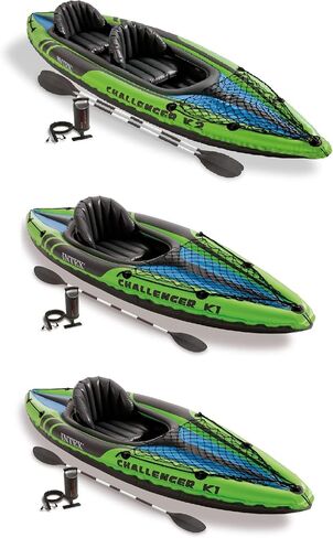 Intex Challenger K2 2 Person Inflatable Kayak and Challenger K1 1 Person Inflatable Kayaks with Aluminum Oars and Hand Pump, (2 Pack) in Saudi Arabia
