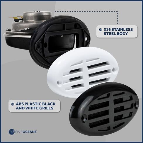 Five Oceans 316 Stainless Steel Boat Horn, Marine Drop-in Hidden Horn with Black and White Grills, 12-Volts - 110+5 dB, for Boats, RVs, Buses, and Trucks - FO3914 in Saudi Arabia