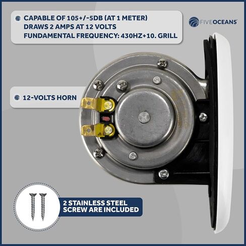 Five Oceans 316 Stainless Steel Boat Horn, Marine Drop-in Hidden Horn with Black and White Grills, 12-Volts - 110+5 dB, for Boats, RVs, Buses, and Trucks - FO3914 in Saudi Arabia
