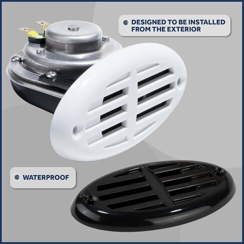 Five Oceans 316 Stainless Steel Boat Horn, Marine Drop-in Hidden Horn with Black and White Grills, 12-Volts - 110+5 dB, for Boats, RVs, Buses, and Trucks - FO3914 in Saudi Arabia