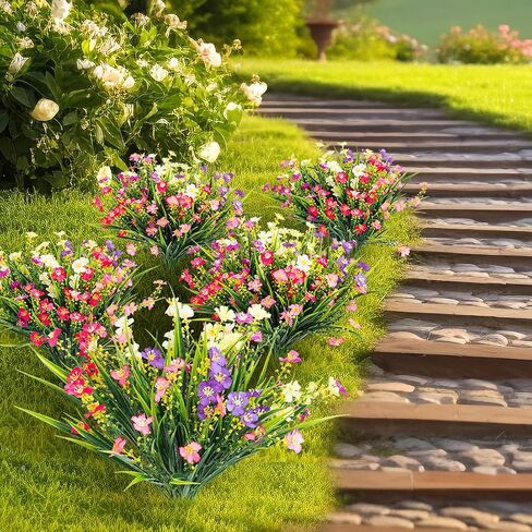 Artificial Flowers Outdoor Fake Flowers UV Protection Simulation Plants Spring/Summer Decoration Garden Porch Window Frame Decoration (12 Bundles, Multicolour) in Saudi Arabia