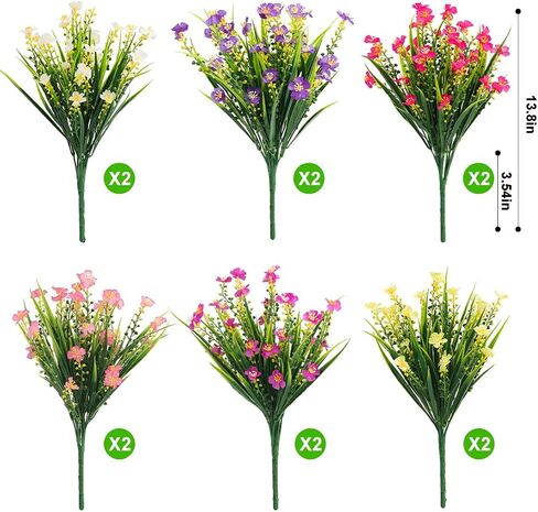 Artificial Flowers Outdoor Fake Flowers UV Protection Simulation Plants Spring/Summer Decoration Garden Porch Window Frame Decoration (12 Bundles, Multicolour) in Saudi Arabia