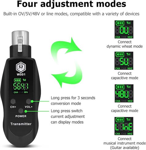 INMix New UHF Wireless XLR Transmitter and Receiver with 48V Power Supply,Rechargeable Mic Adapter 16 Channels 196ft Range for Dynamic/Condenser Microphone,Audio Mixer,Electric Guitar Bass in Kuwait